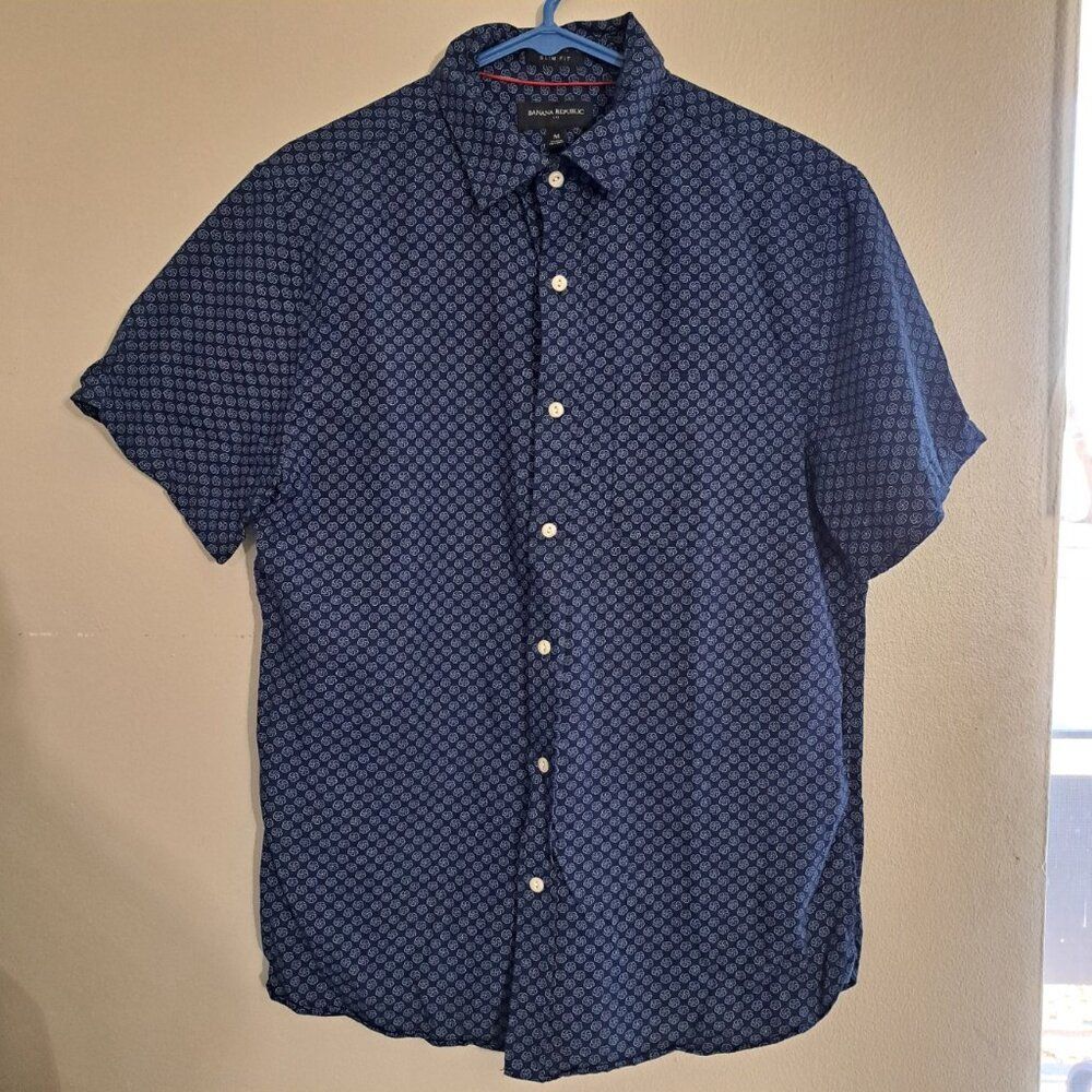 Banana Republic Shirt Mens Medium Navy Blue one pocket button down short sleeve